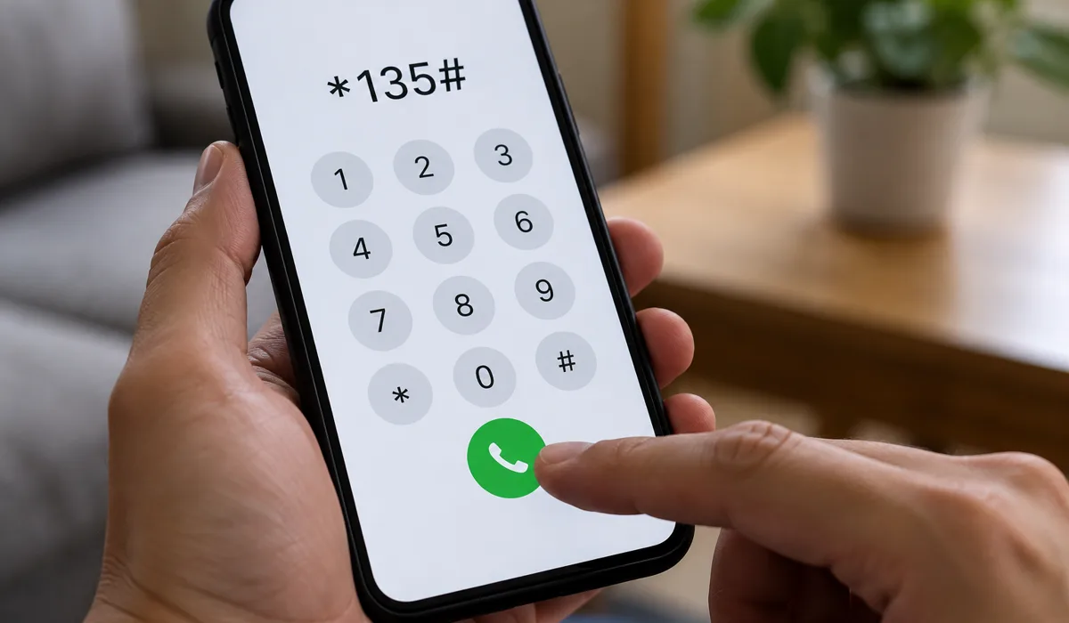 Dialling the *135# code on a phone for a du balance check
