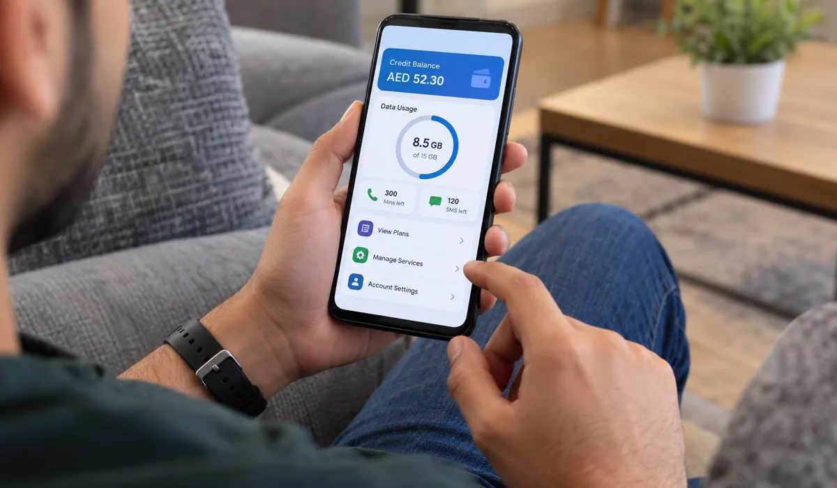 Phone app screen showing credit balance and data usage