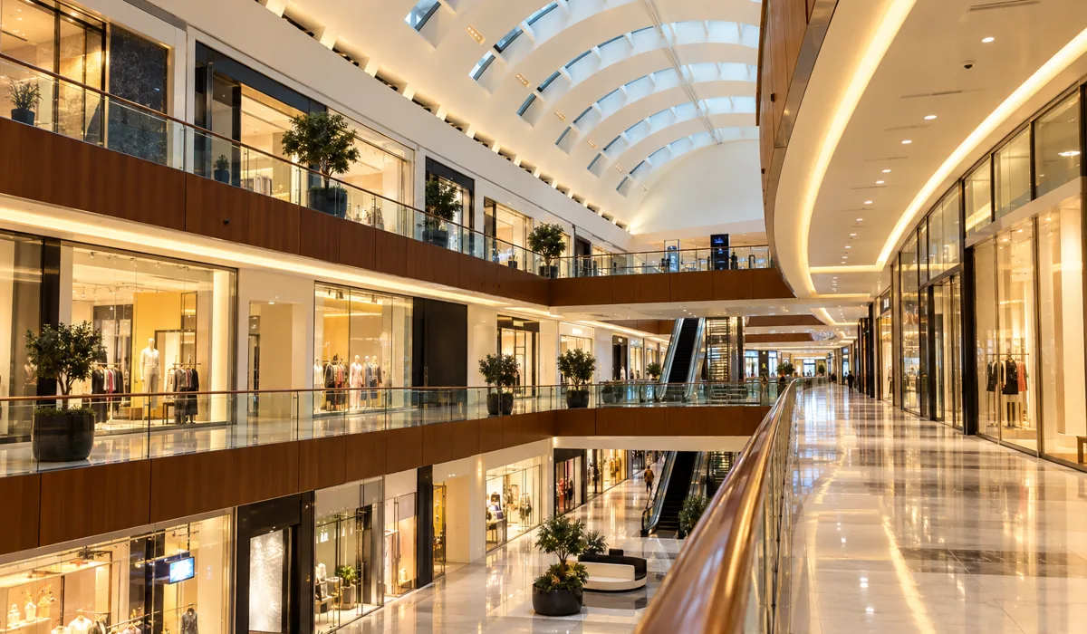 Quiet Dubai Mall corridor on a weekday morning